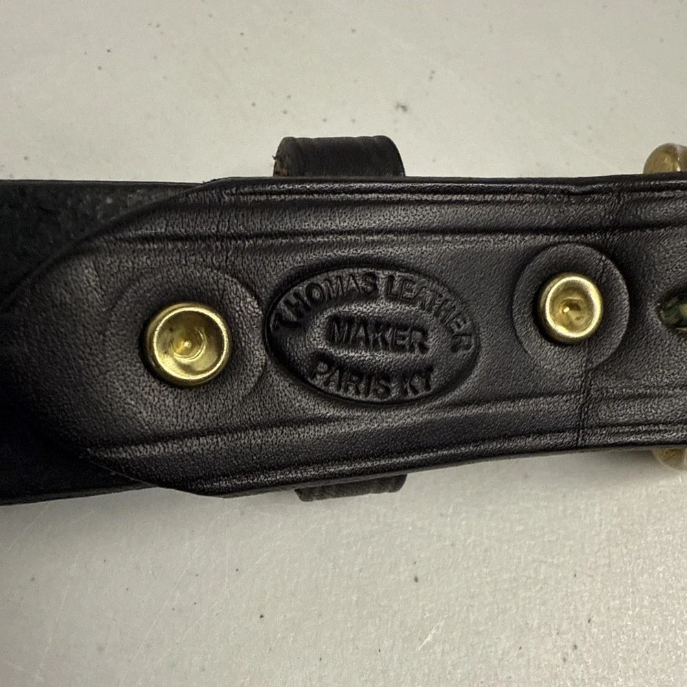 Hunter Men's Black Leather Belt Brass Buckle Thomas Leather Maker Paris, KY USA